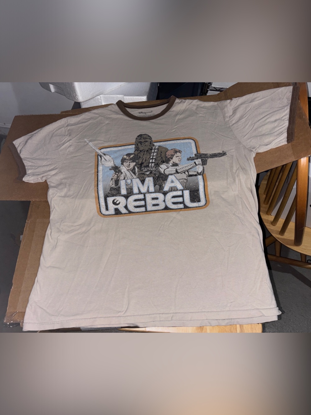 Disney Star Wars Cream Short Sleeve 'I'm A Rebel' Graphic Tee with Brown Trim